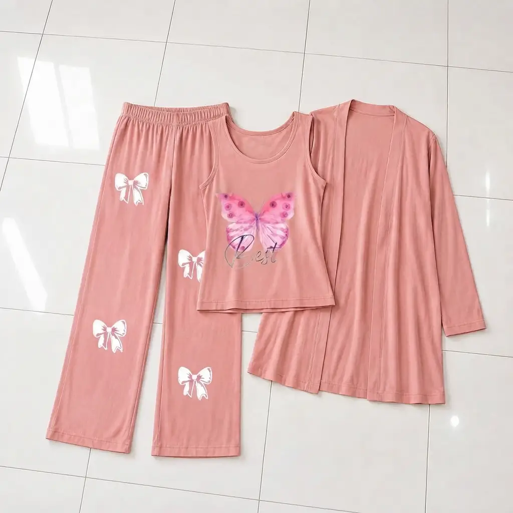 3 Pcs Women's Stitched Jersey Printed Night Suit