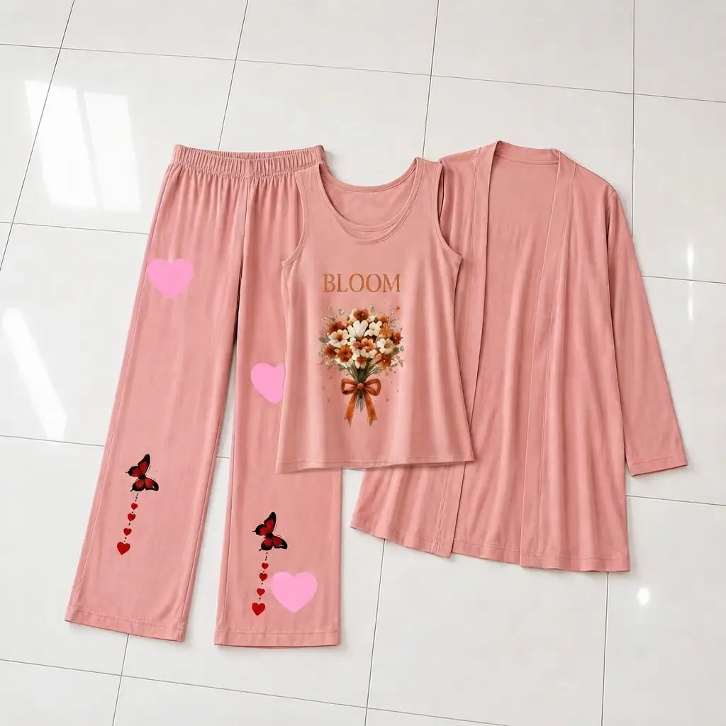 3 Pcs Women's Stitched Jersey Printed Night Suit