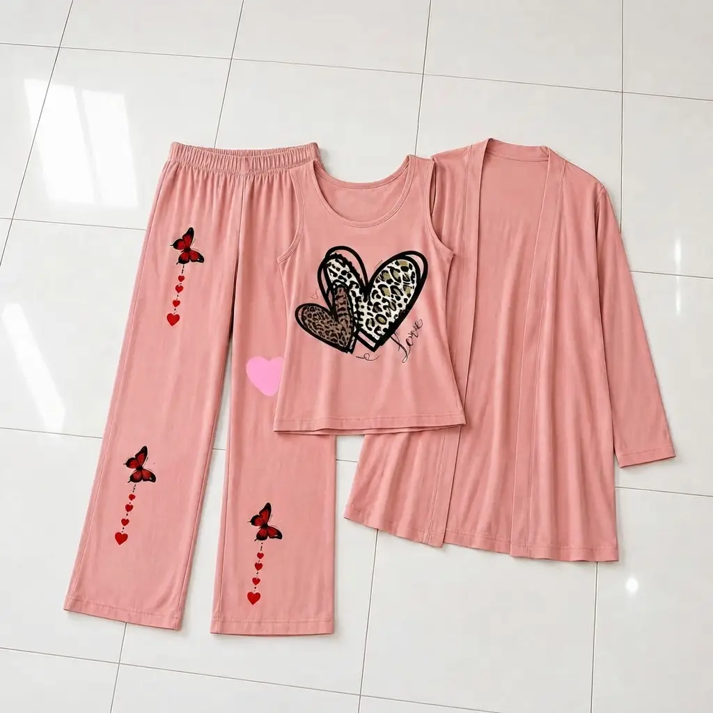 3 Pcs Women's Stitched Jersey Printed Night Suit