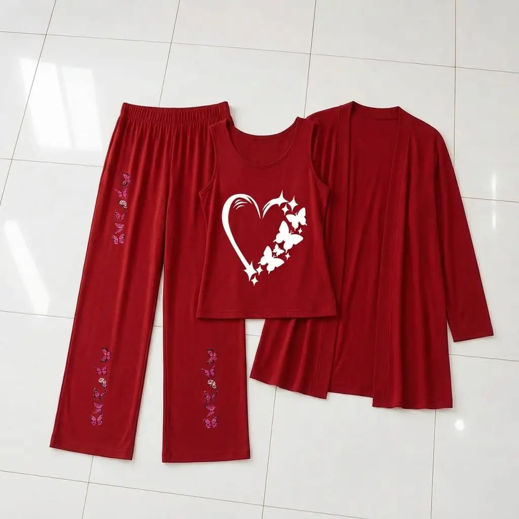3 Pcs Women's Stitched Jersey Printed Night Suit