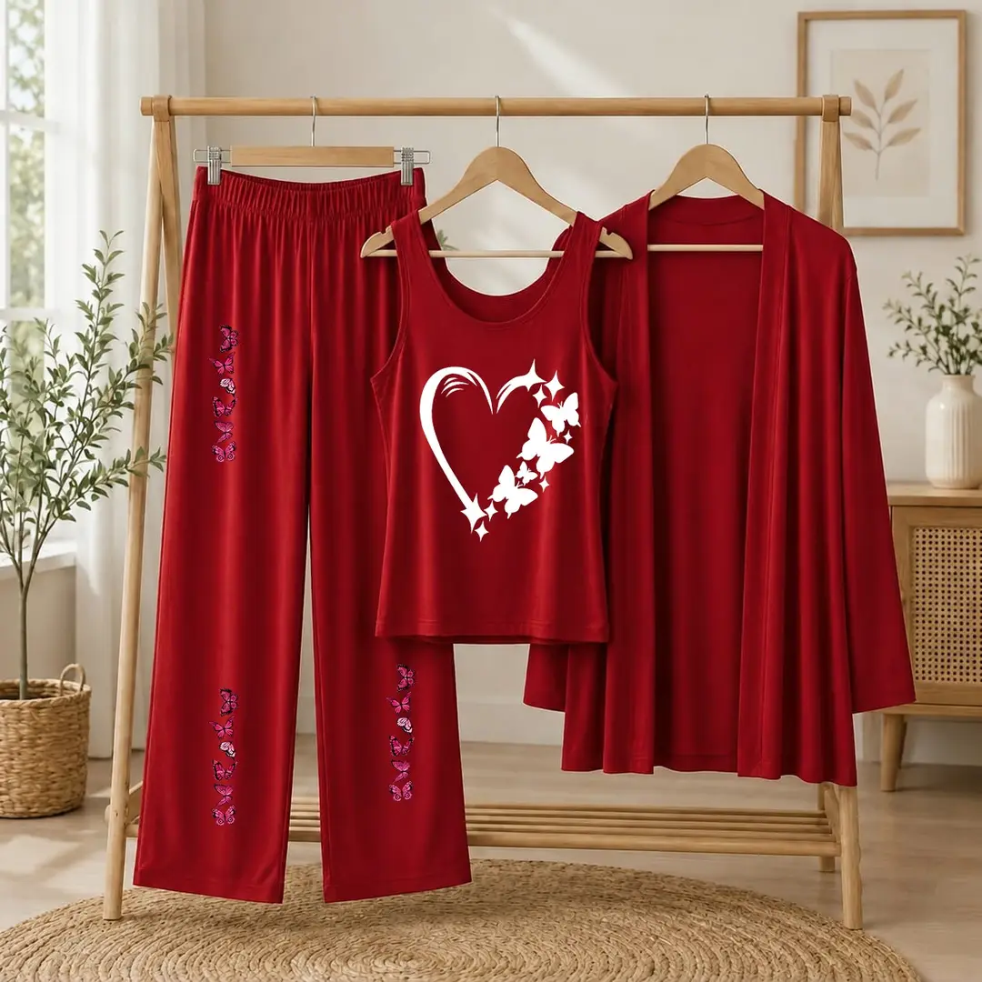 3 Pcs Women's Stitched Jersey Printed Night Suit