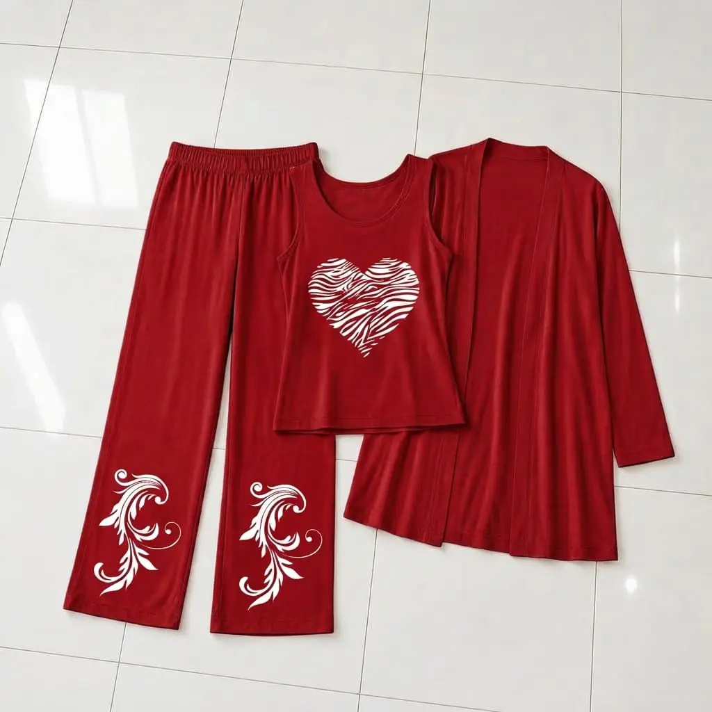 3 Pcs Women's Stitched Jersey Printed Night Suit