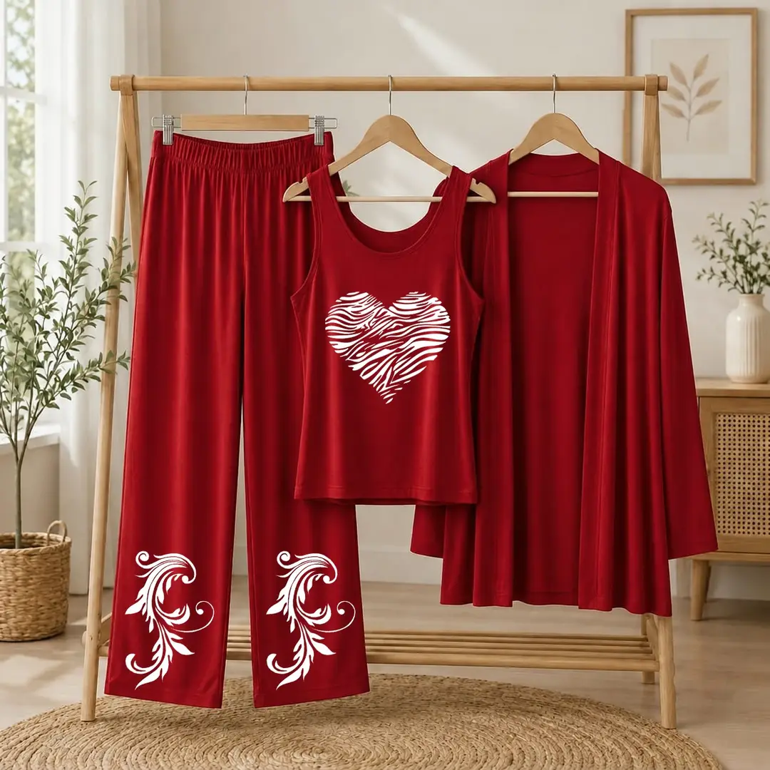 3 Pcs Women's Stitched Jersey Printed Night Suit