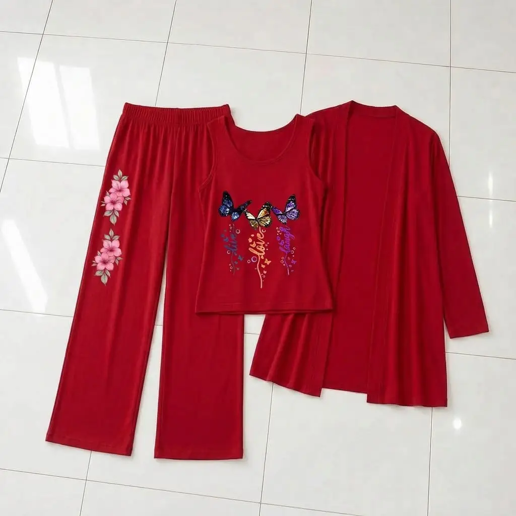 3 Pcs Women's Stitched Jersey Printed Night Suit
