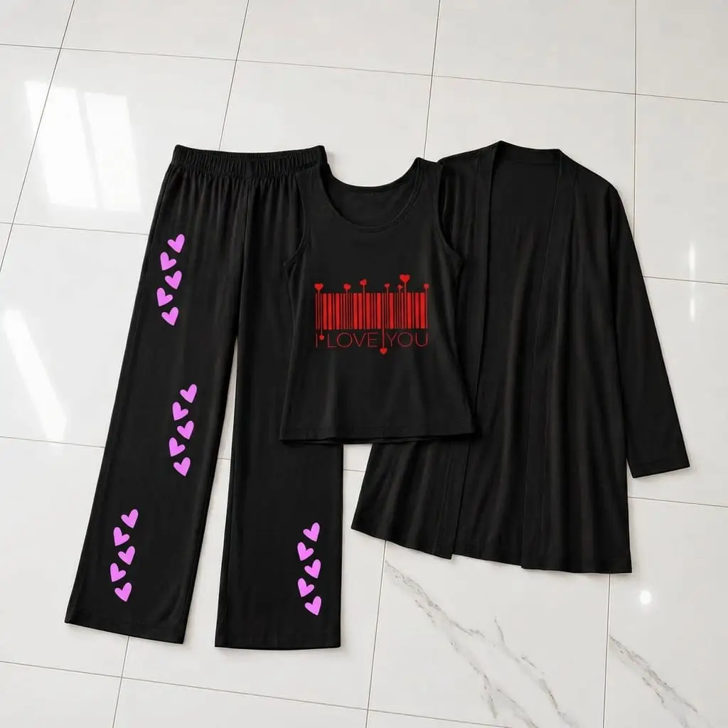 3 Pcs Women's Stitched Jersey Printed Night Suit