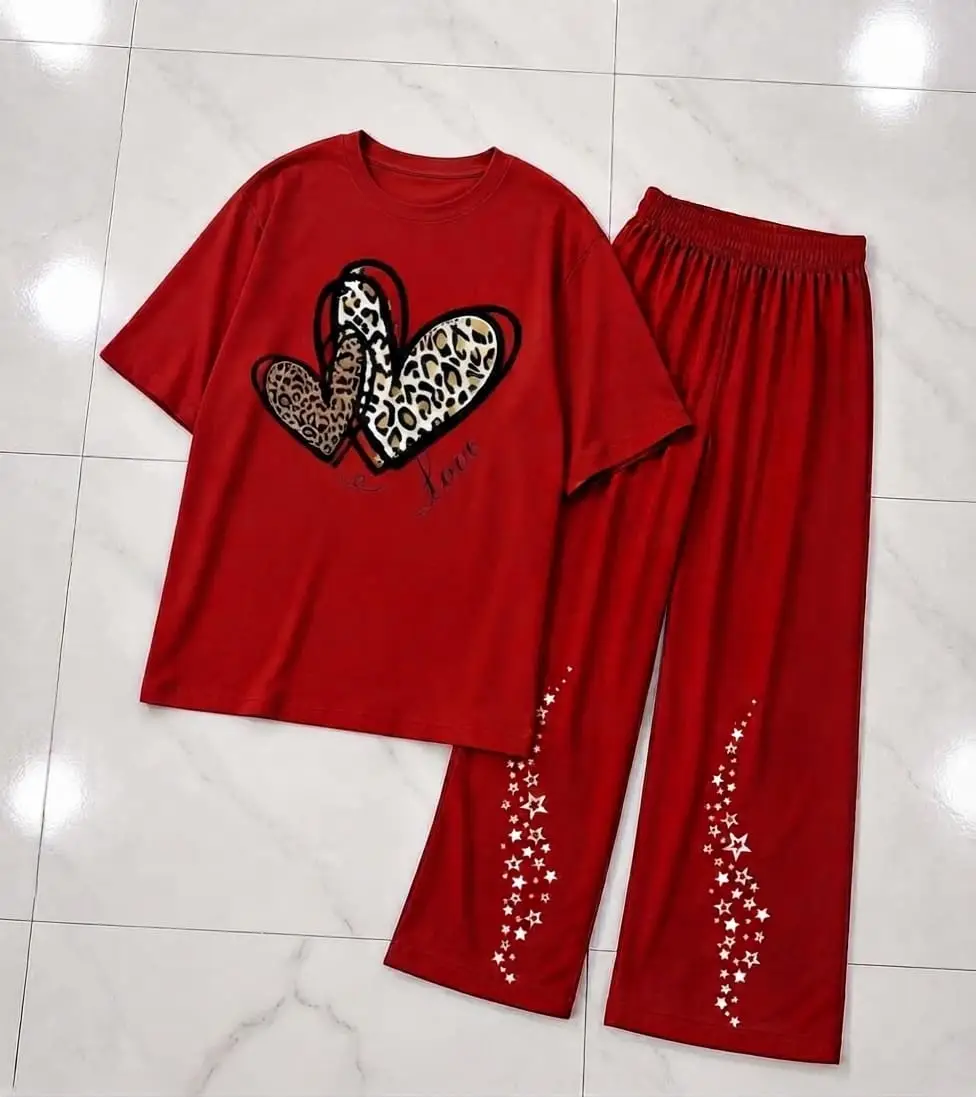 2 Pcs Women's Stitched Jersey Printed Night Suit