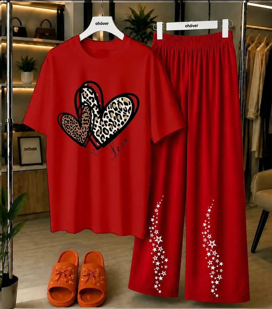 2 Pcs Women's Stitched Jersey Printed Night Suit