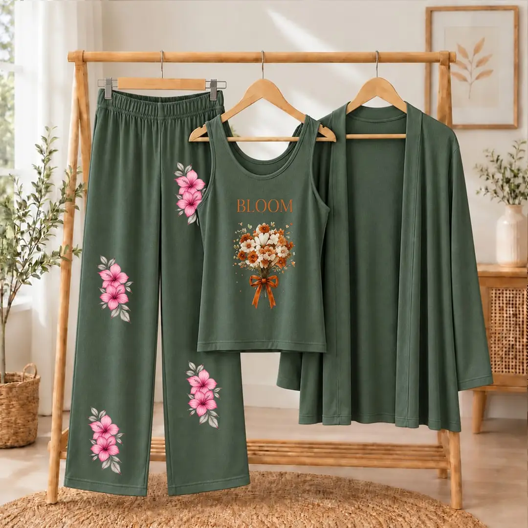 3 Pcs Women's Stitched Jersey Printed Night Suit