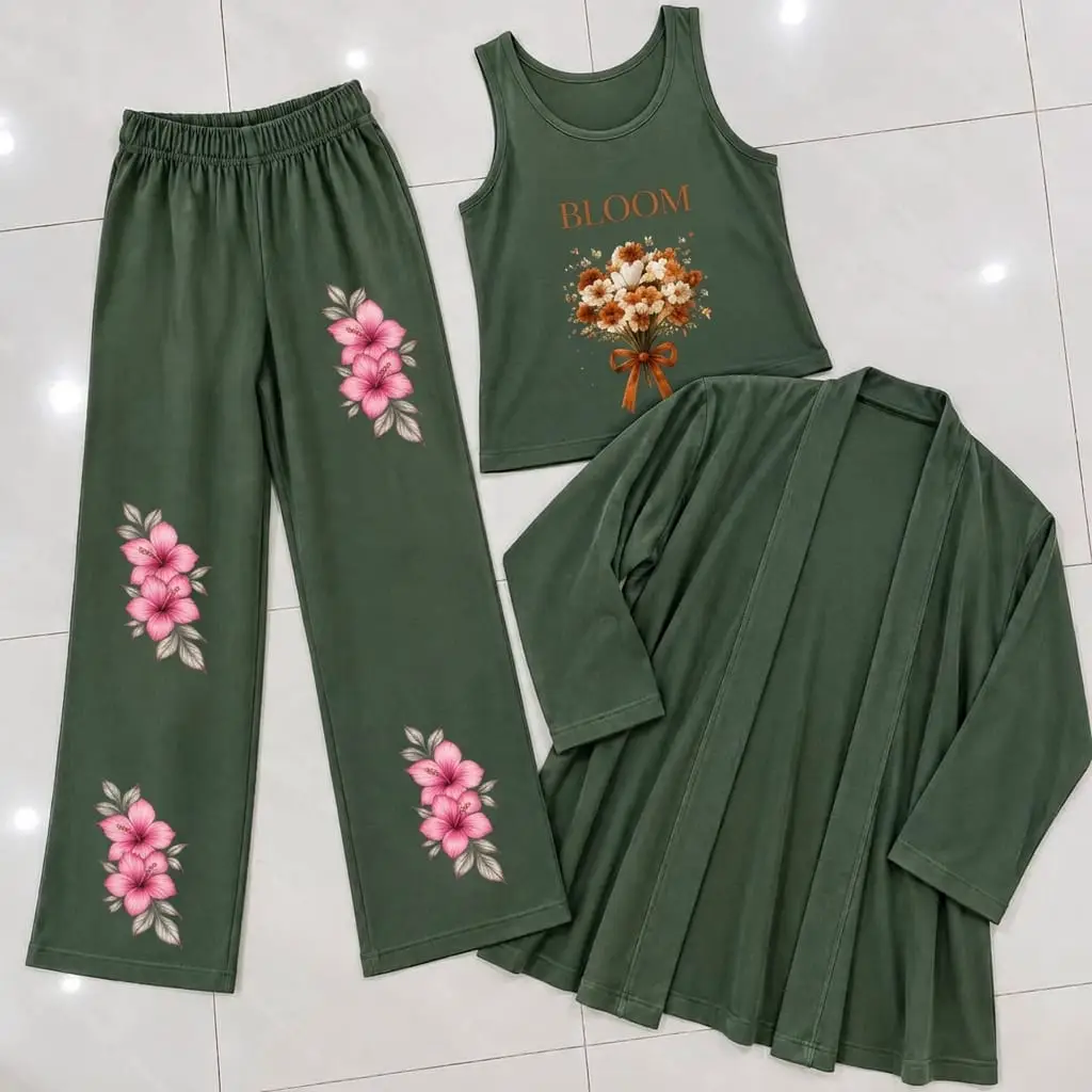 3 Pcs Women's Stitched Jersey Printed Night Suit