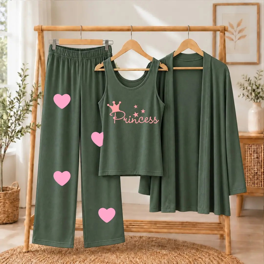 3 Pcs Women's Stitched Jersey Printed Night Suit