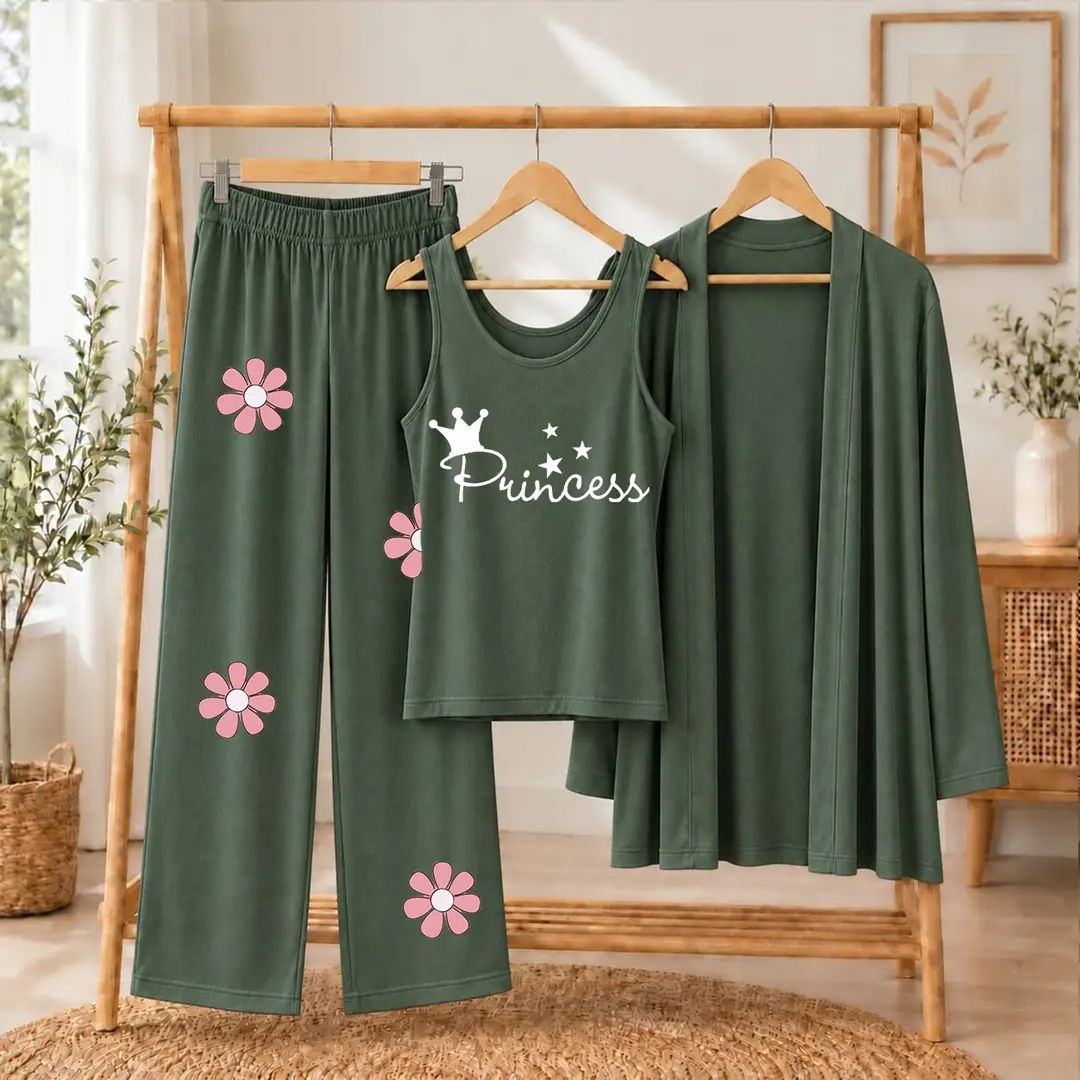 3 Pcs Women's Stitched Jersey Printed Night Suit