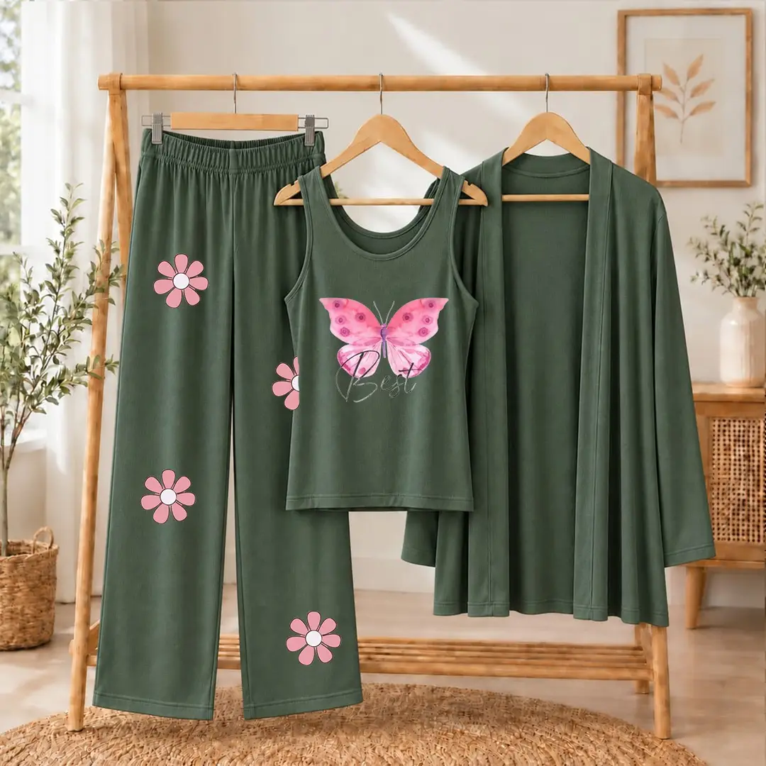 3 Pcs Women's Stitched Jersey Printed Night Suit