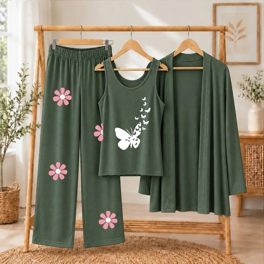 3 Pcs Women's Stitched Jersey Printed Night Suit