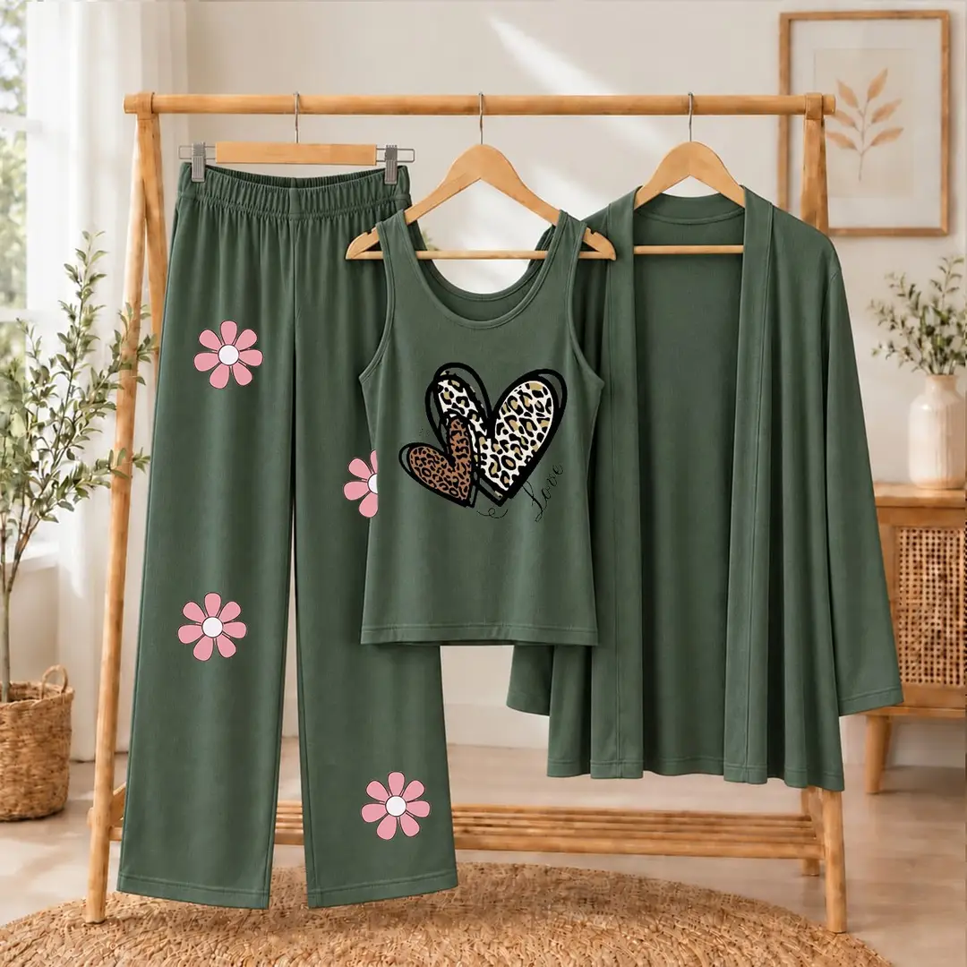 3 Pcs Women's Stitched Jersey Printed Night Suit