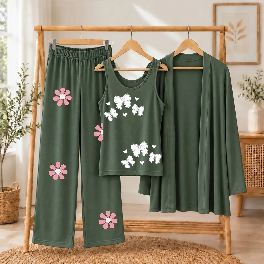 3 Pcs Women's Stitched Jersey Printed Night Suit