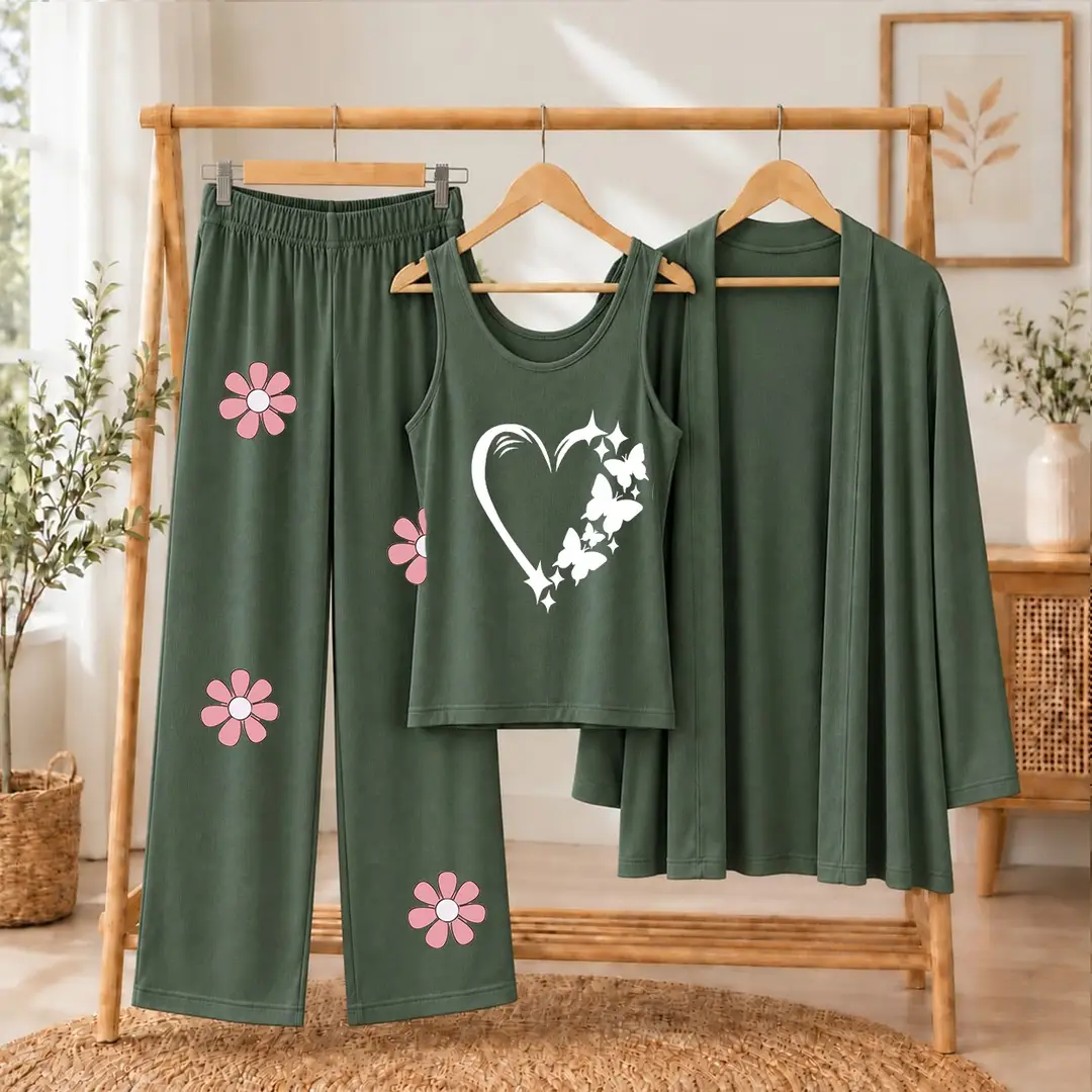 3 Pcs Women's Stitched Jersey Printed Night Suit