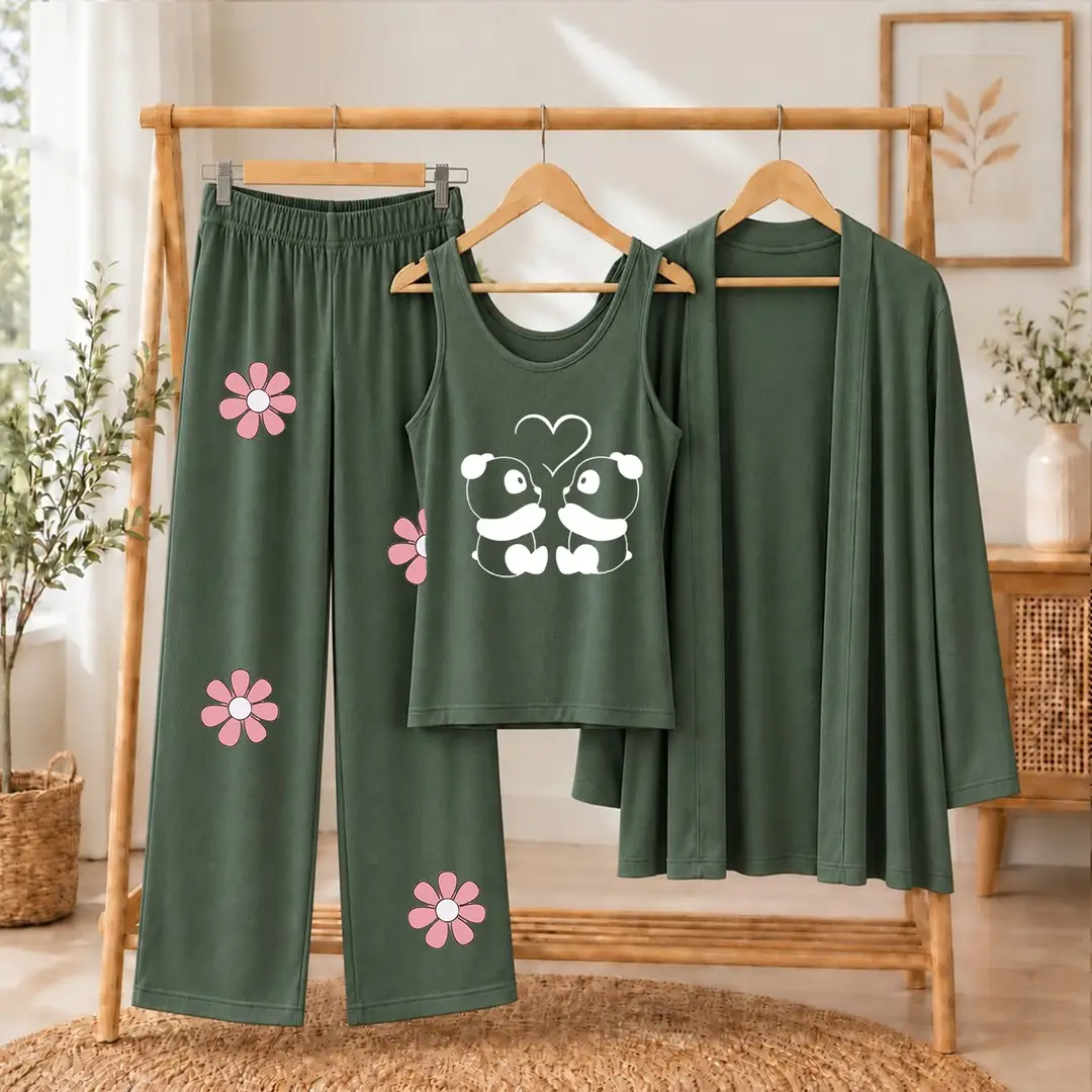 3 Pcs Women's Stitched Jersey Printed Night Suit