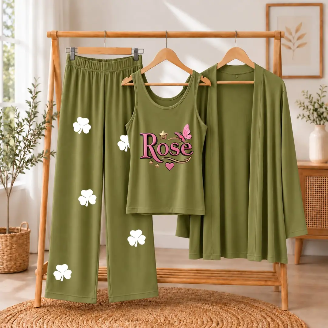 3 Pcs Women's Stitched Jersey Printed Night Suit