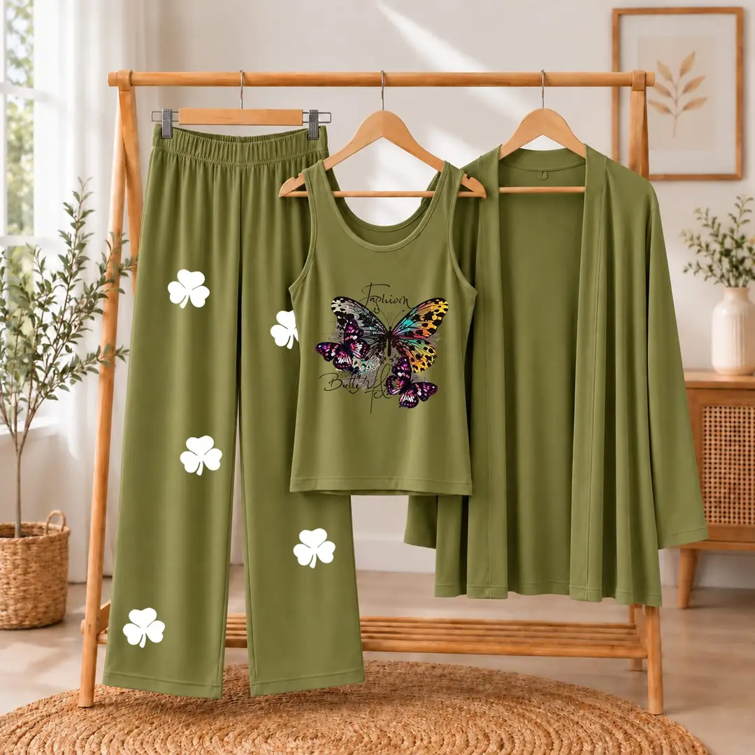 3 Pcs Women's Stitched Jersey Printed Night Suit