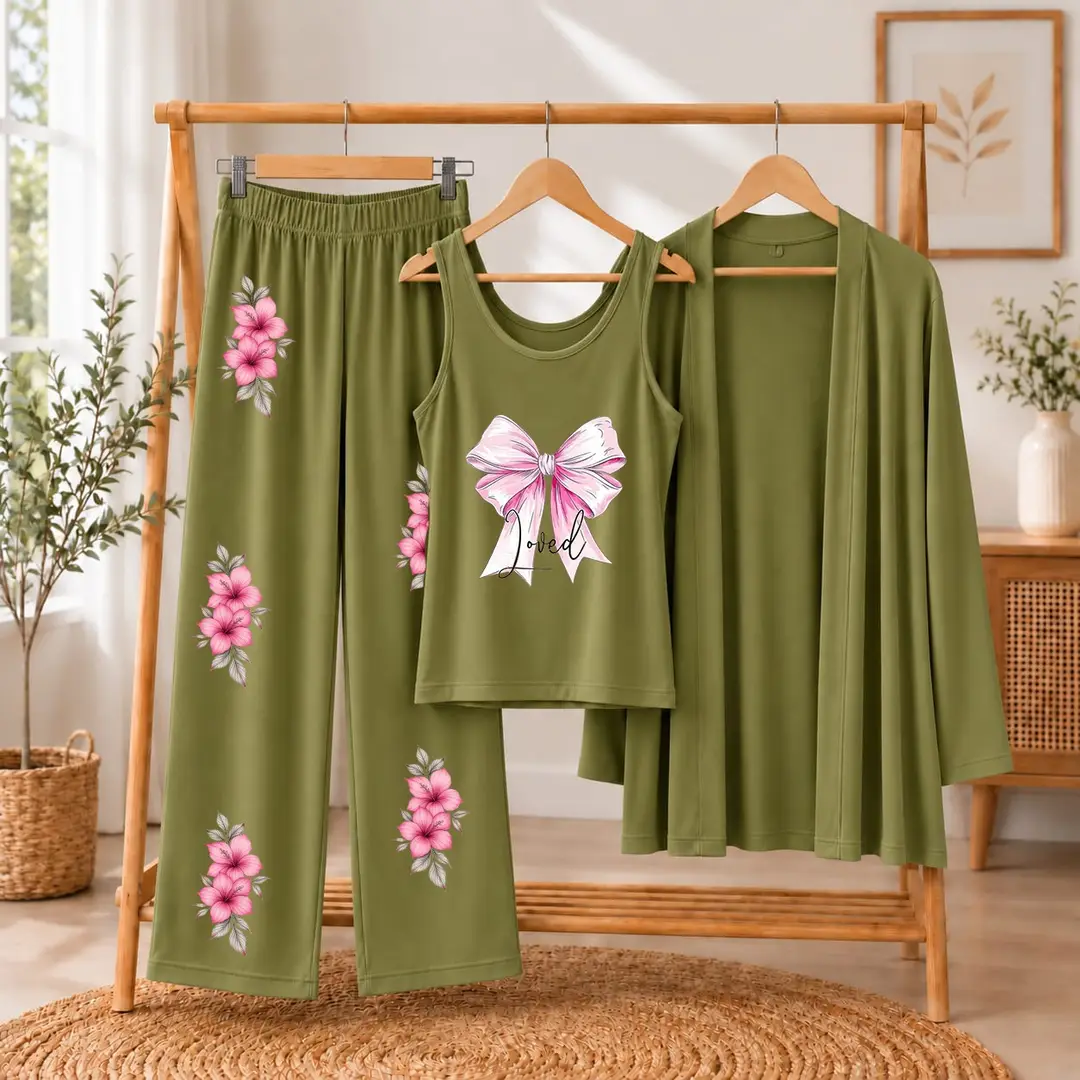 3 Pcs Women's Stitched Jersey Printed Night Suit
