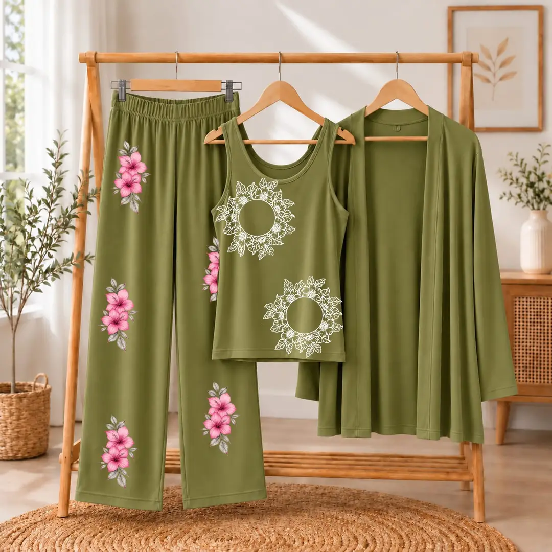3 Pcs Women's Stitched Jersey Printed Night Suit