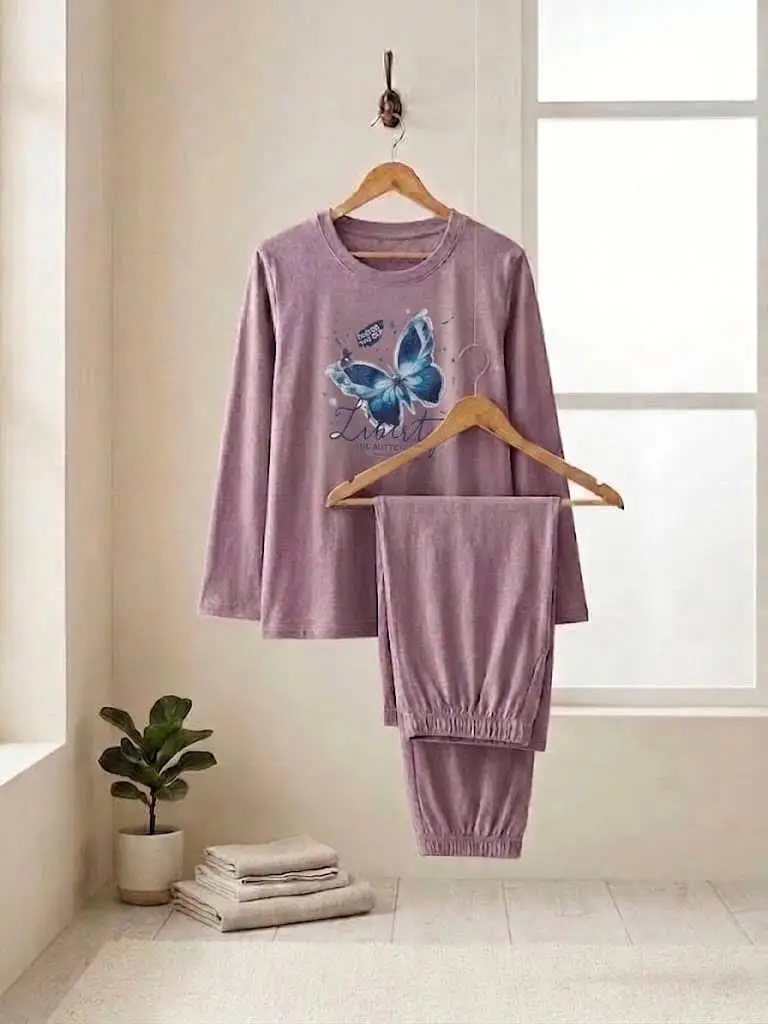 2 Pcs Women's Stitched Jersey Printed Night Suit