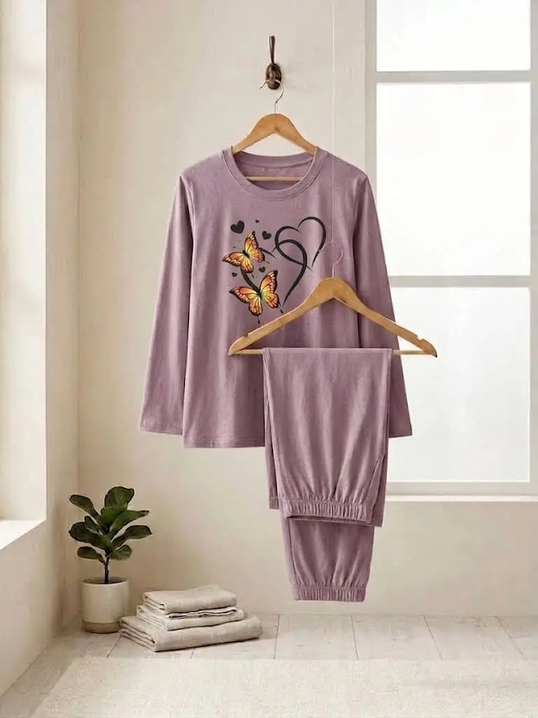 2 Pcs Women's Stitched Jersey Printed Night Suit
