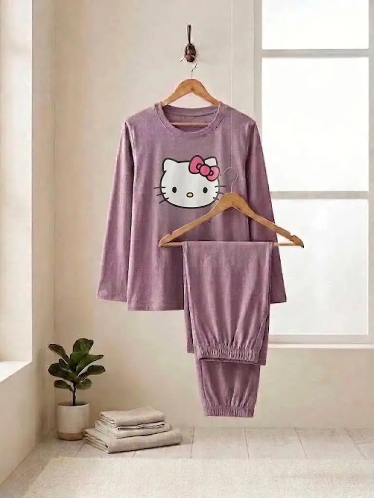 2 Pcs Women's Stitched Jersey Printed Night Suit