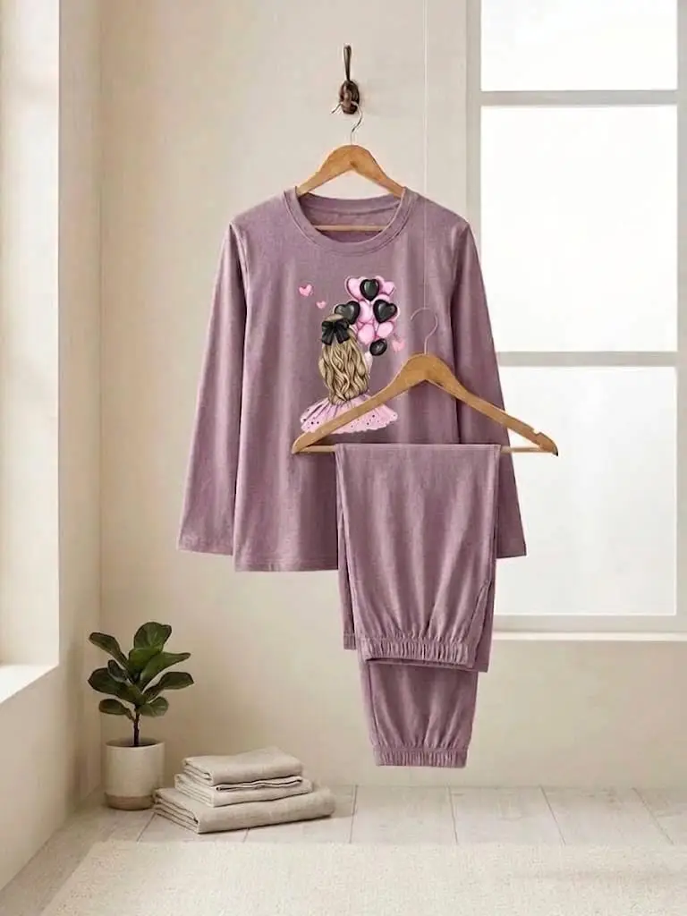 2 Pcs Women's Stitched Jersey Printed Night Suit