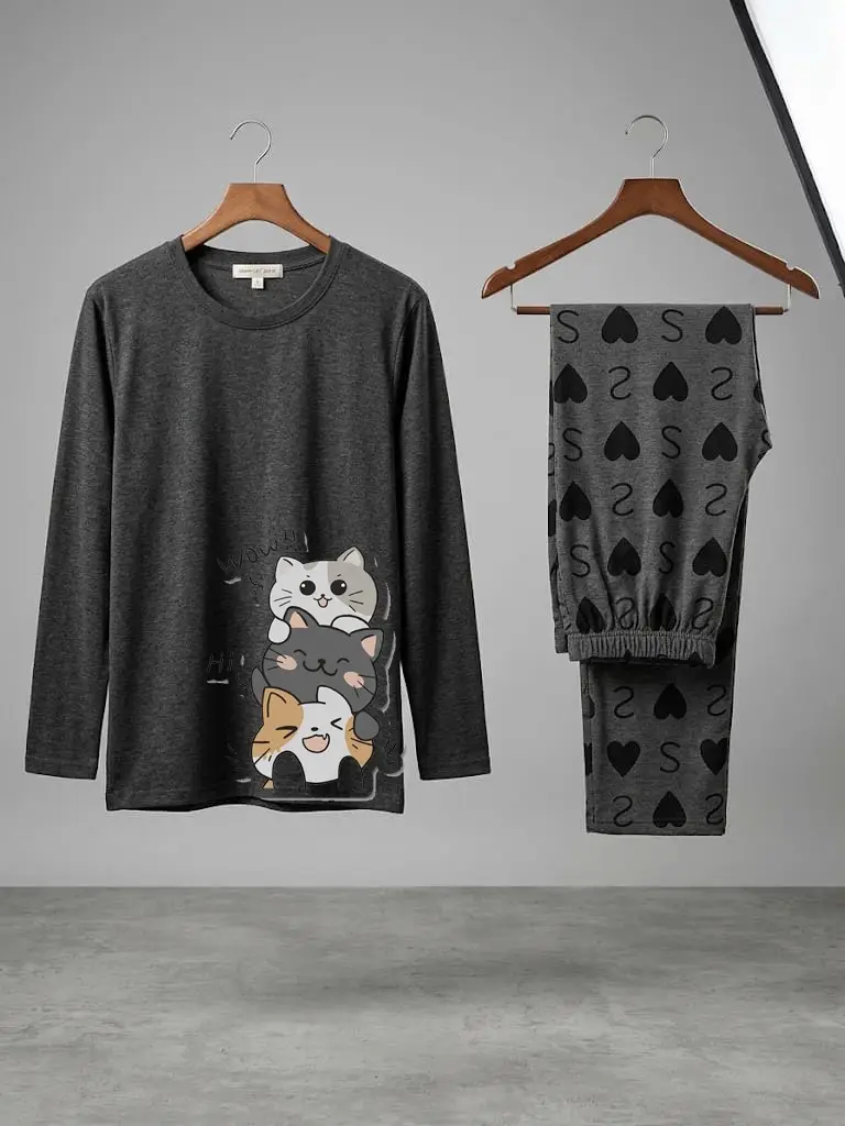 2 Pcs Women's Stitched Cotton Jersey Printed Night Suit