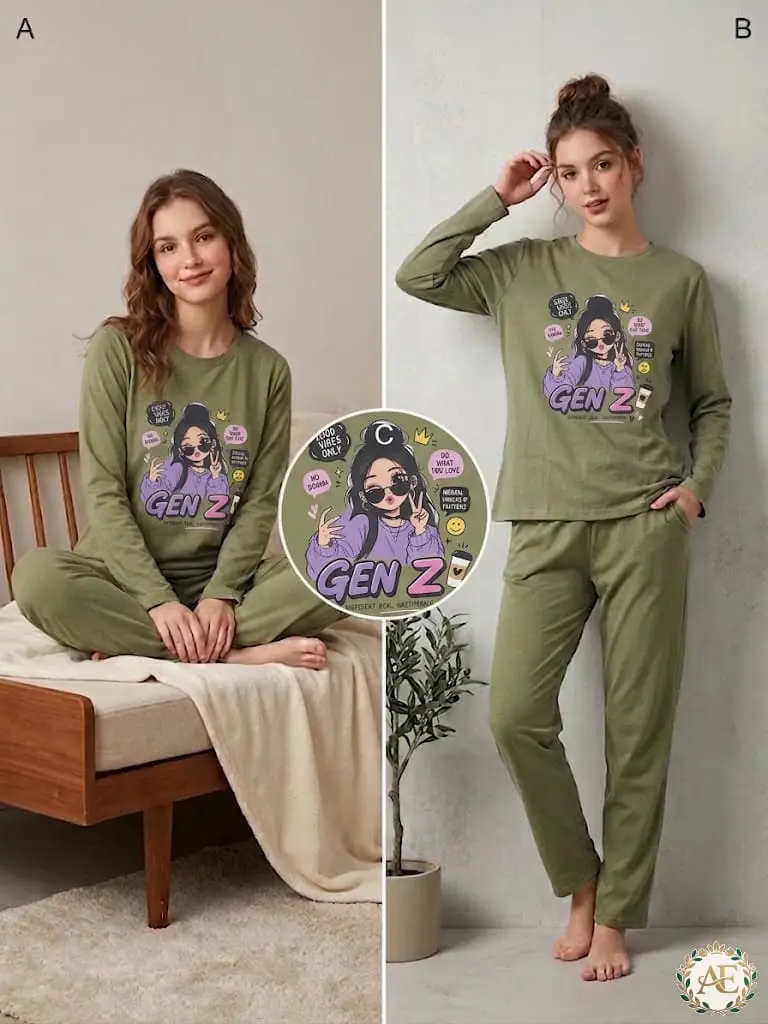 2 Pcs Women's Stitched Jersey Printed Night Suit