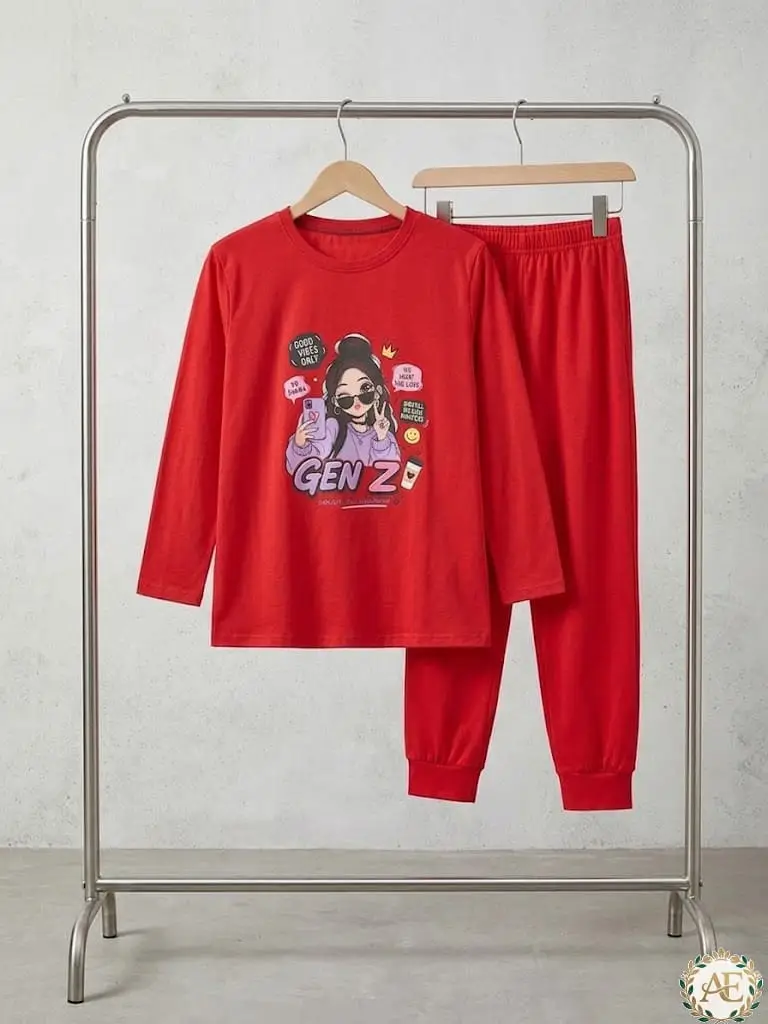 2 Pcs Women's Stitched Jersey Printed Night Suit
