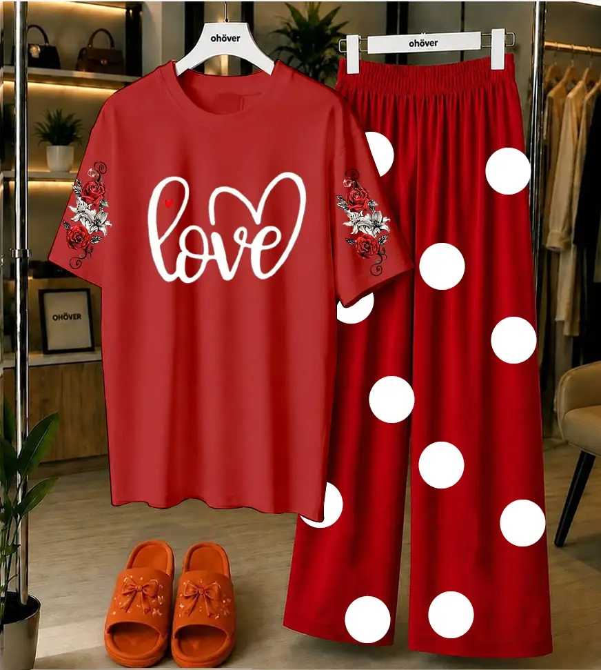 2 Pcs Women's Stitched Jersey Printed Night Suit