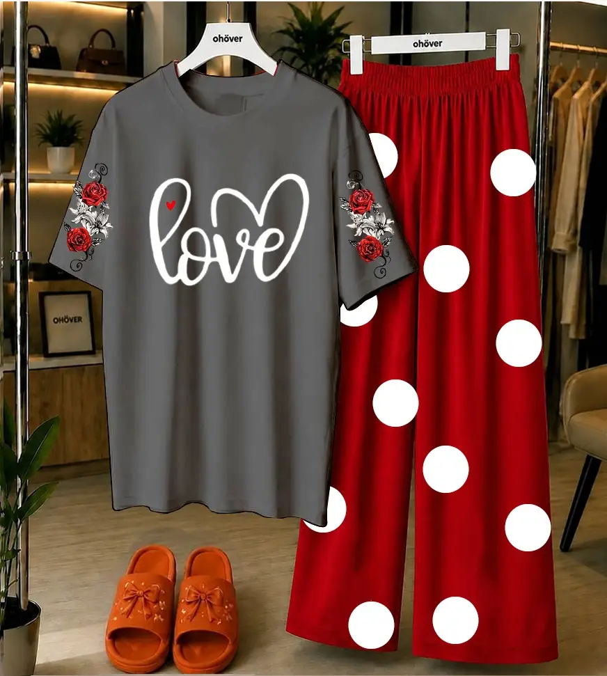 2 Pcs Women's Stitched Jersey Printed Night Suit