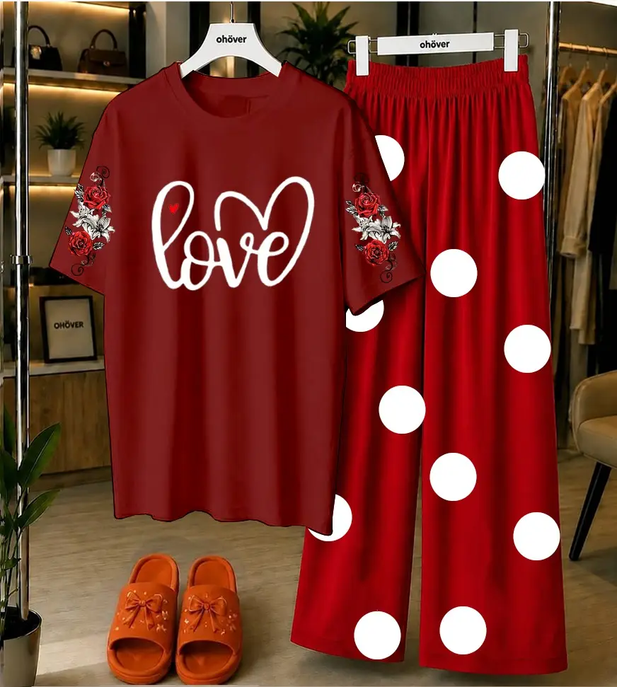 2 Pcs Women's Stitched Jersey Printed Night Suit