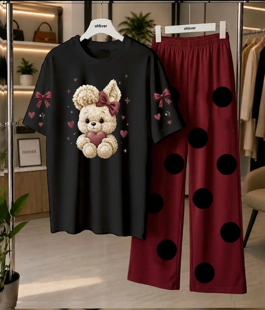 2 Pcs Women's Stitched Jersey Printed Night Suit