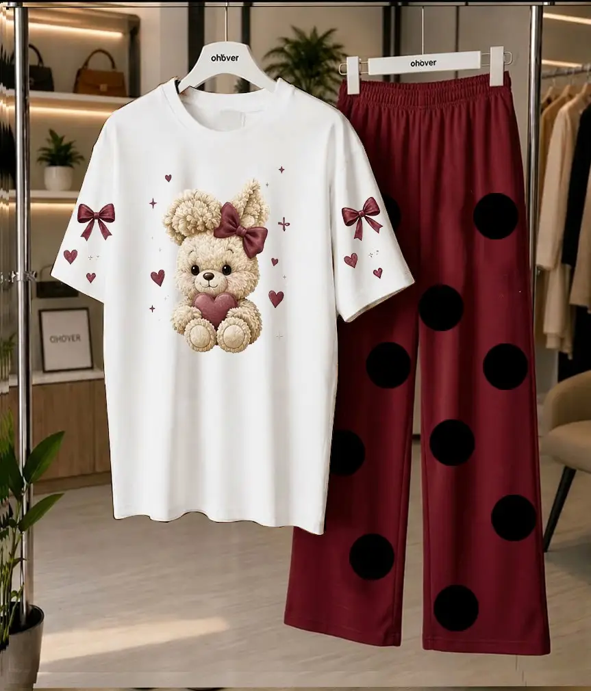 2 Pcs Women's Stitched Jersey Printed Night Suit