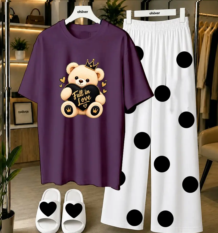 2 Pcs Women's Stitched Jersey Printed Night Suit