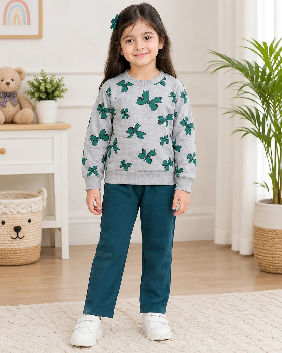 2 Pcs Girl's Fleece Printed Tracksuit