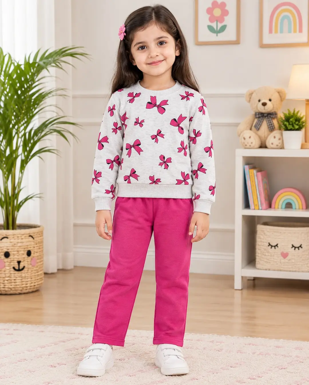 2 Pcs Girl's Fleece Printed Tracksuit