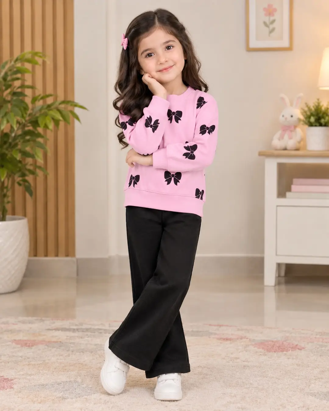 2 Pcs Girl's Fleece Printed Tracksuit