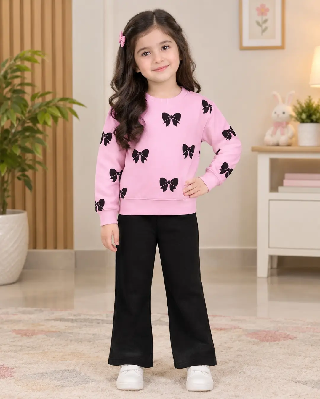 2 Pcs Girl's Fleece Printed Tracksuit