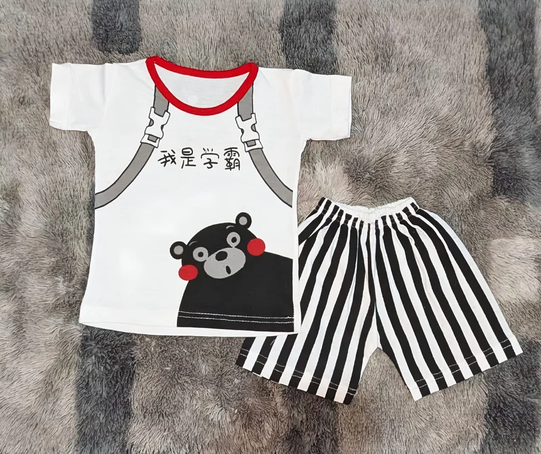 2 Pcs Girl's Stitched Cotton Jersey Printed Pajama And Shirt