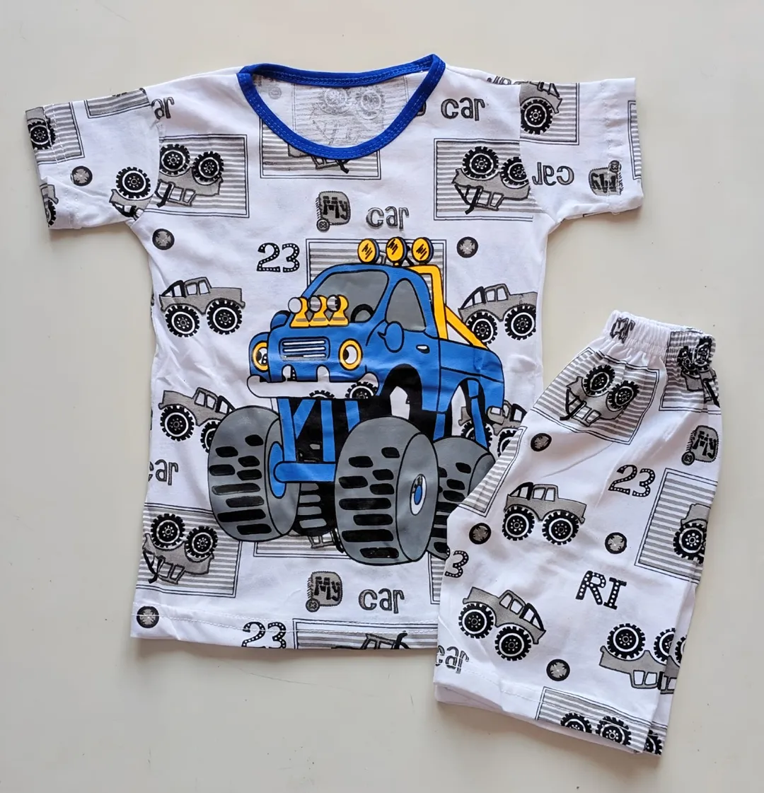 2 Pcs Girl's Stitched Cotton Jersey Printed Pajama And Shirt