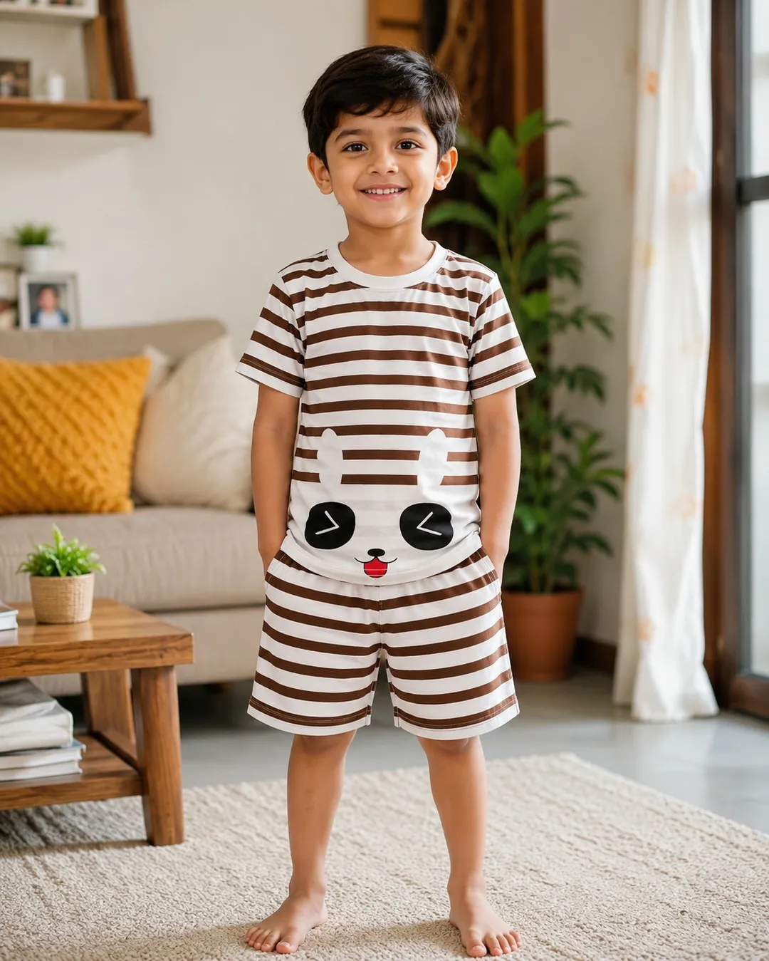 2 Pcs Girl's Stitched Cotton Jersey Printed Pajama And Shirt