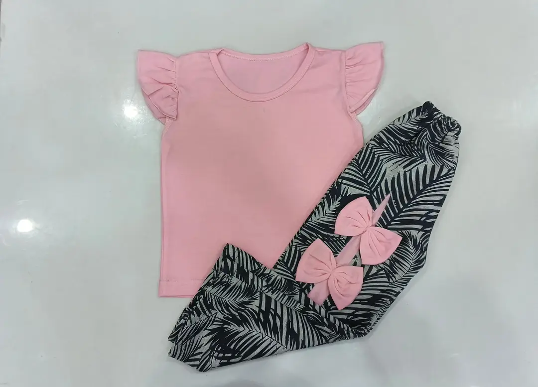 2 Pcs Girl's Stitched Cotton Jersey Printed Pajama And Shirt