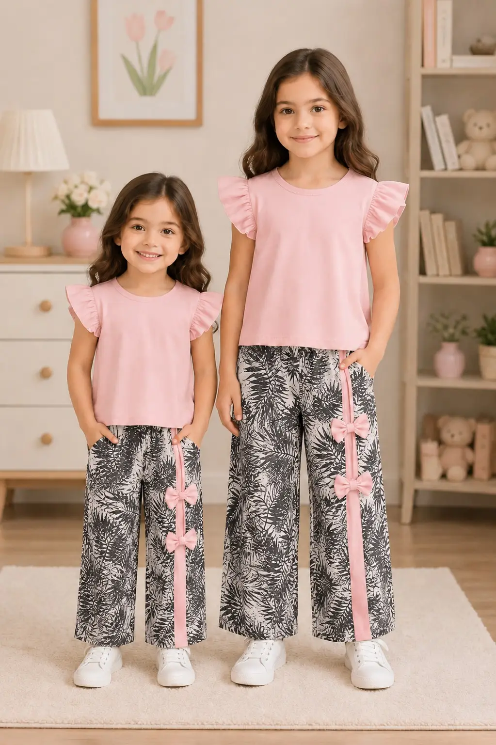 2 Pcs Girl's Stitched Cotton Jersey Printed Pajama And Shirt