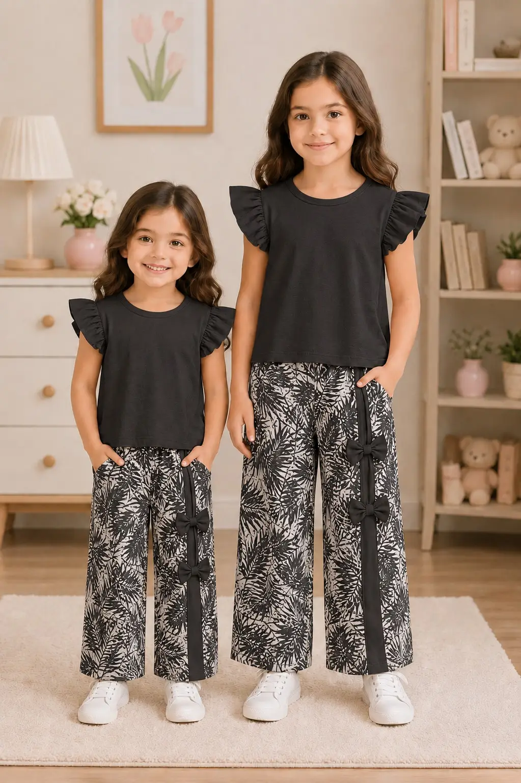 2 Pcs Girl's Stitched Cotton Jersey Printed Pajama And Shirt