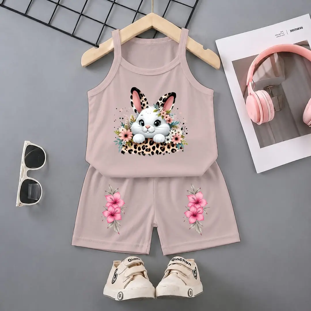 2 Pcs Girl's Stitched Jersey Printed Lounge Set