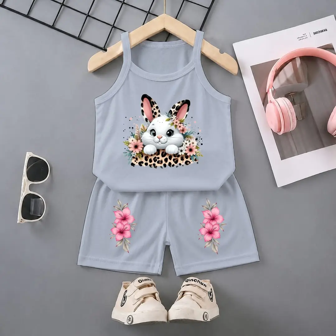 2 Pcs Girl's Stitched Jersey Printed Lounge Set